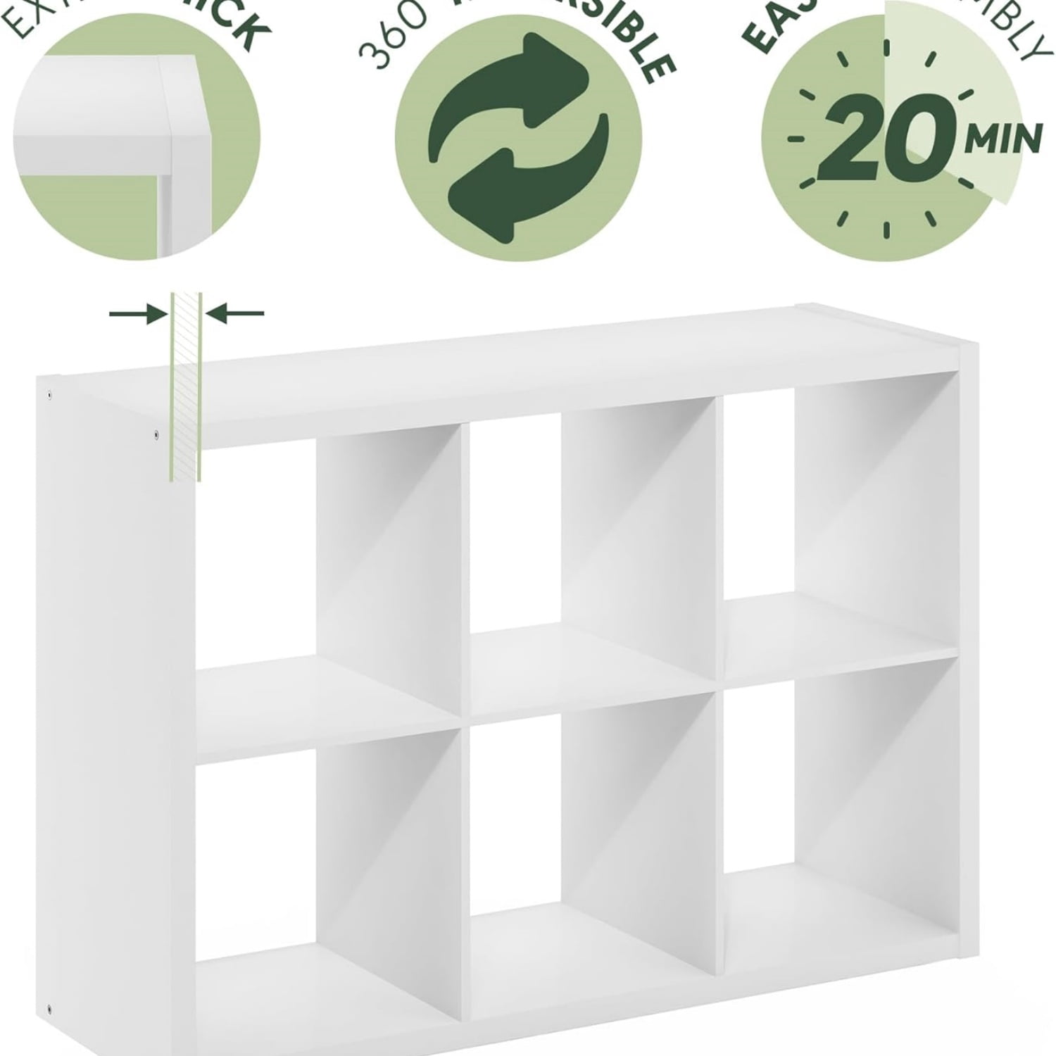 Cubicle Open Back D rative Cube Storage Organizer, 6-Cube, White