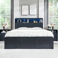 thumbnail image 4 of wow97e Queen Size Bed Frame with LED Light, Modern Platform Bed Frame with 4 Drawers, Curved Profile Design, Charging Station, No Box Spring Needed, 4 of 7