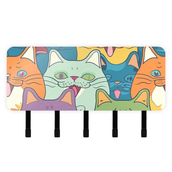 Happy Cats Faces Mail Holder Organizer Wall Mount with Shelf Key Holder Key Rack with 5 Key Hooks for Wall Decorative