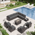 thumbnail image 6 of ALAULM 13 Pcs Patio Conversation Furniture Set with Fire Pit Table, Brown/Gray, 6 of 8