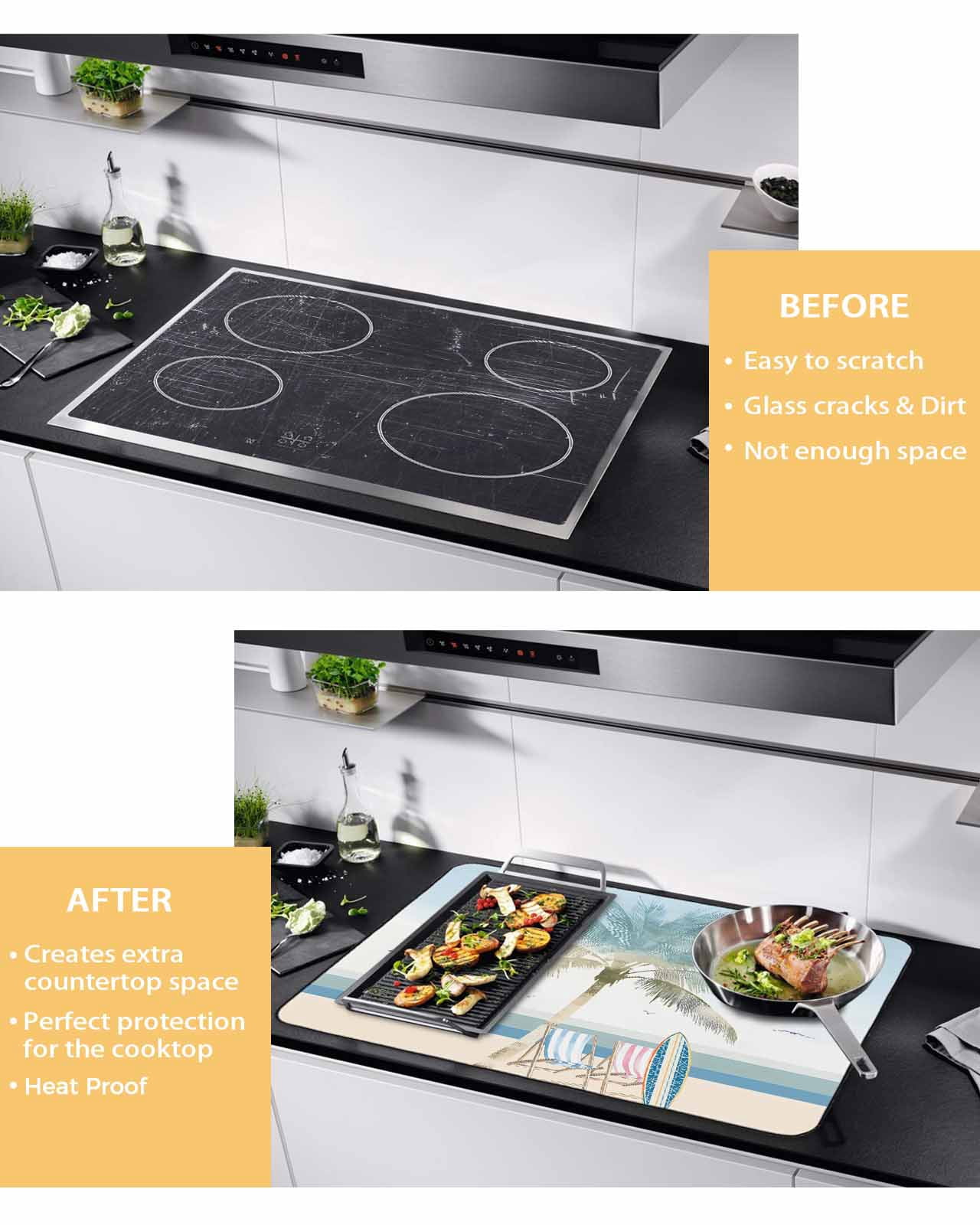 nqOlkjepod Large Induction Cooktop Protector Mat 24"x21", Summer Beach Chair Stove Top Covers for Electric Stove, Coastal Palm Trees Canoeing Stove Burner Cover Mats, Glass Top Stove Cover