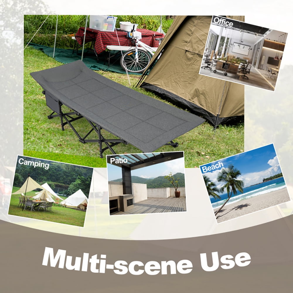 Aimee Lii Folding Camping Cot with Carry Bag Cushion and Headrest, Outdoor Portable Camping Bed for Sleeping Hiking Travel, Gray