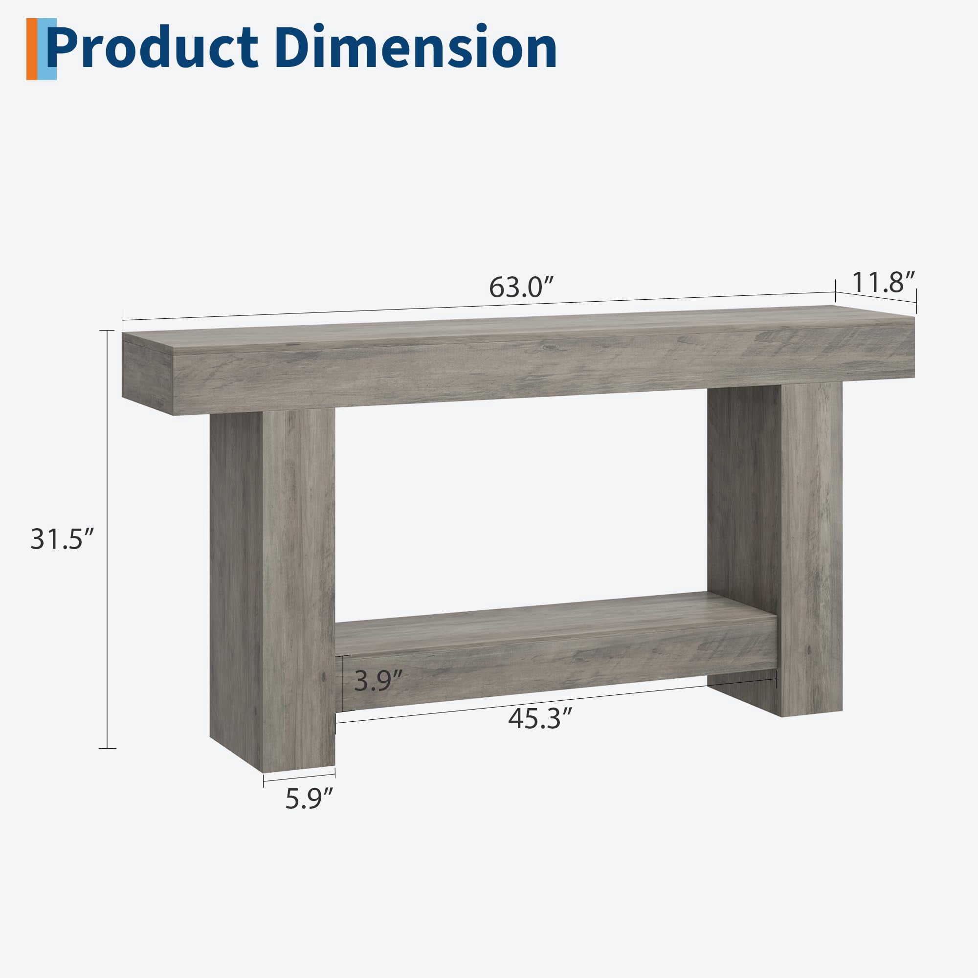 47 Inches/63 Inches Long Console Table for Entryway, 2-Tier Large Sofa Table with Storage, Farmhouse Console Table for Living Room, Wooden Entrance Entry Table for Entryway, Hallway