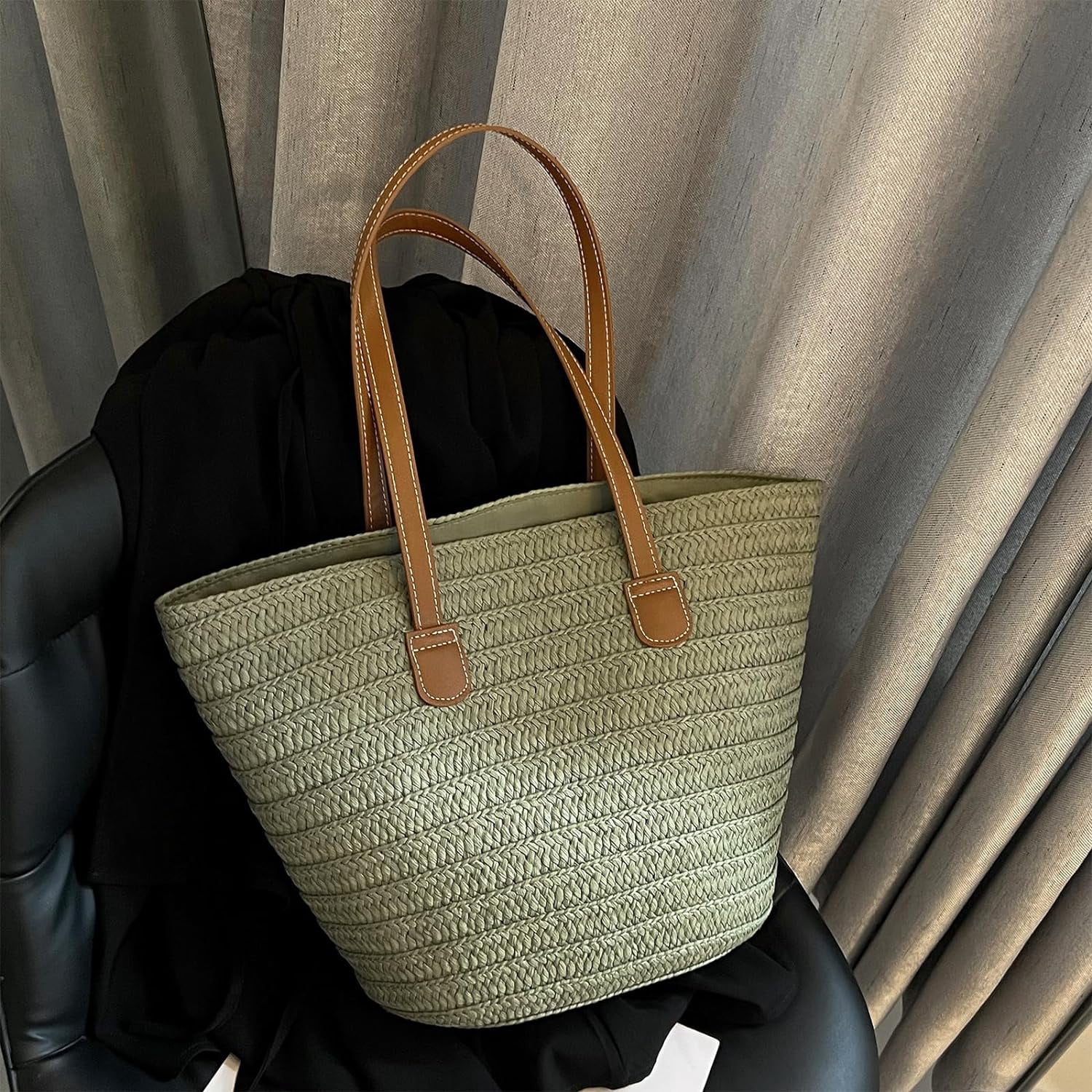 Kukuzhu Straw Beach Bag, Summer Straw Handbags for Women TrendyStraw Purses Woven Tote Bag for Travel Vacation