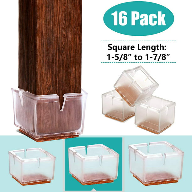 16 Pack Chair Leg Caps Square Silicone, Protectors For Chair Legs On Hardwood Floors