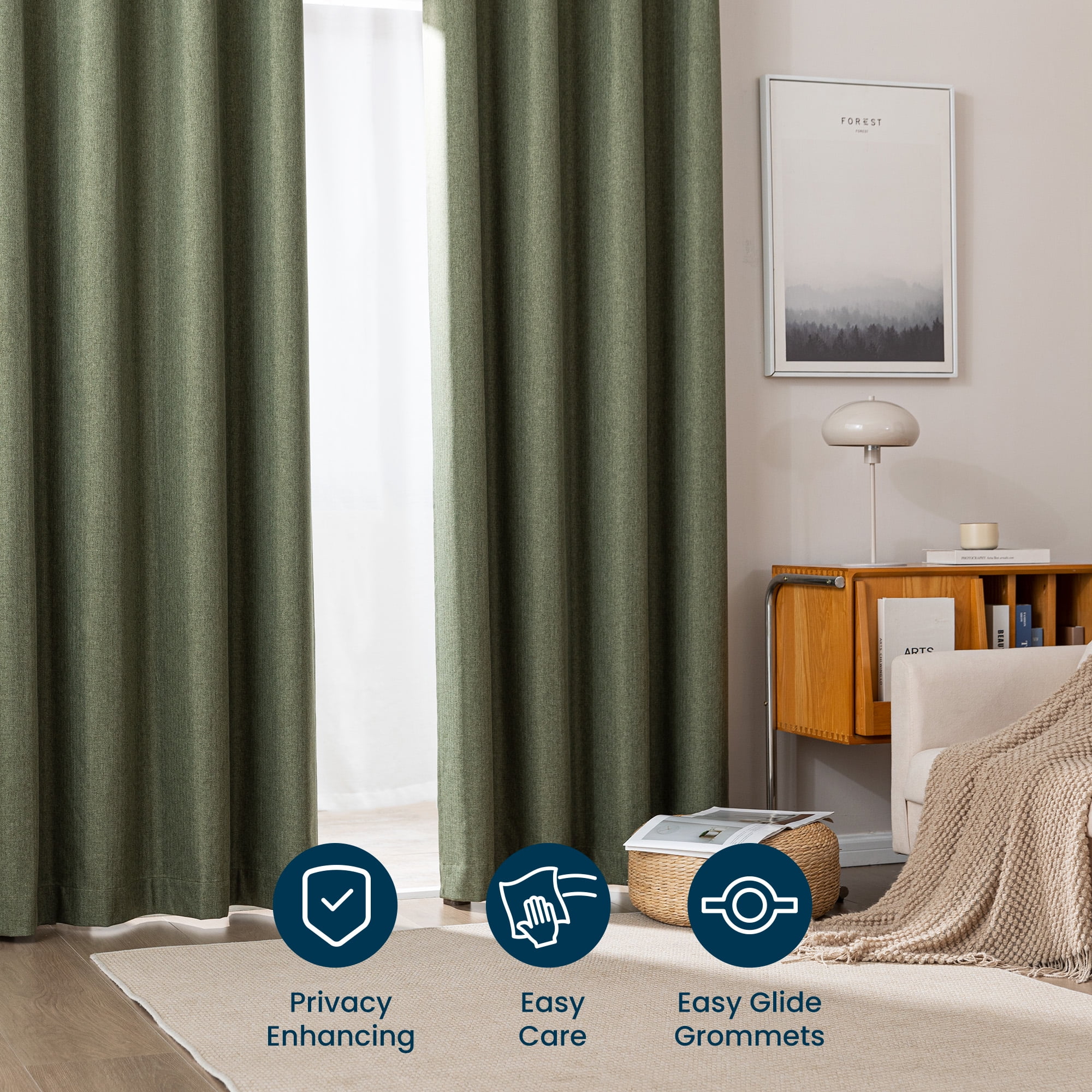 Sleep Zone Solid Herringbone Blackout Curtains Pack of 2, Drapes for Living Room, 42" x 95" Dark Green