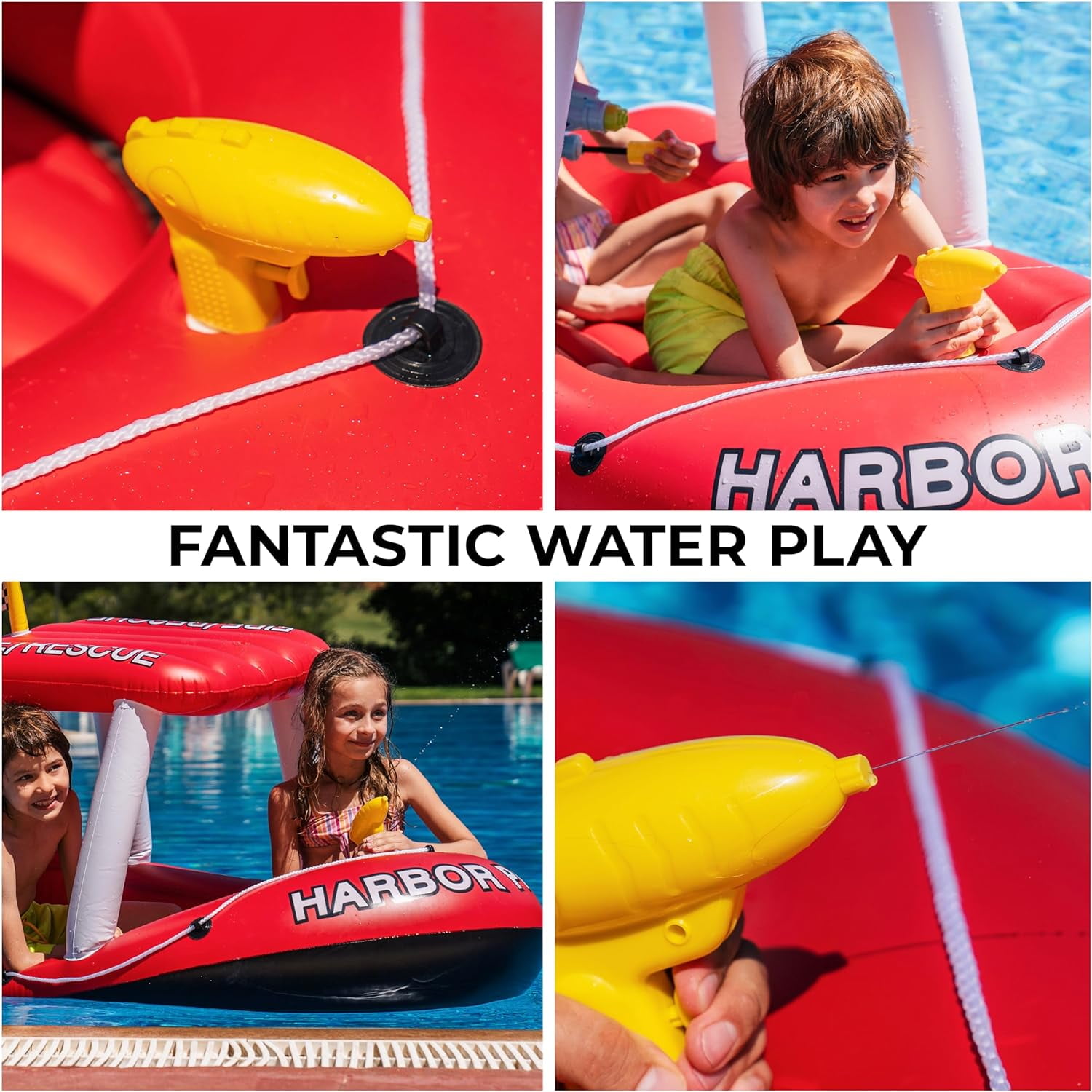 Zone Tech Fireboat Squirter Inflatable Pool Toy, Fire Rescue Theme, Red and White