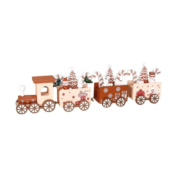 HILABEE Christmas Wooden Train Ornament Mini Painted Train 4 Section Crafts Kids Gift Toy Decorations for Home Happy New Year Holiday brown