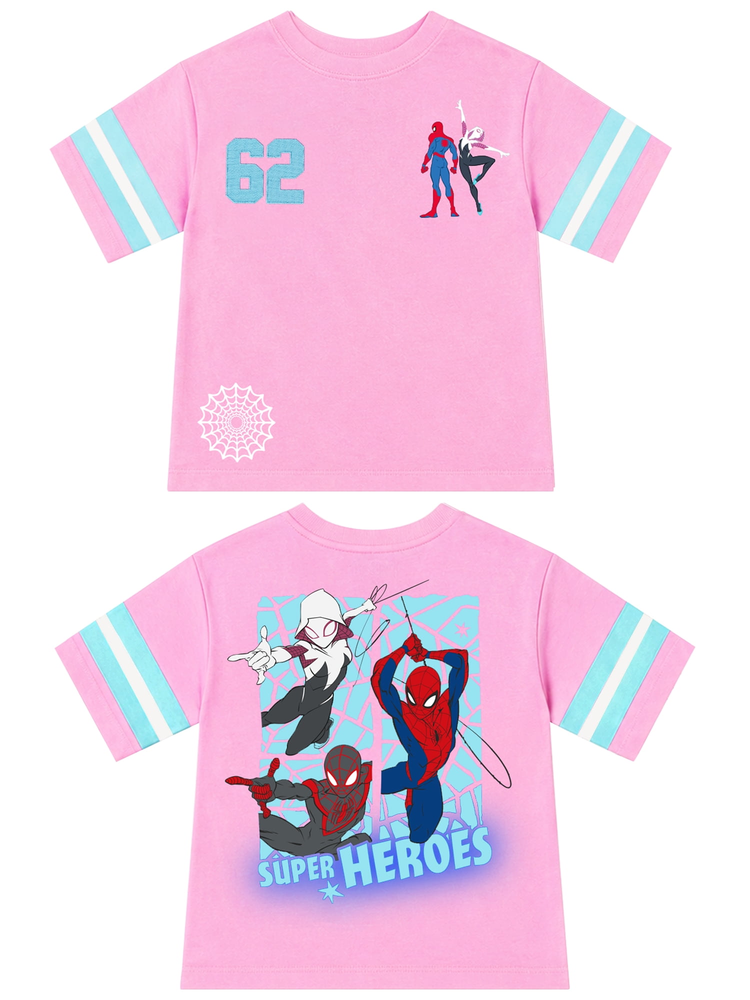 Spider-Man Girls' Athletic Front & Back T-shirt with Embroidery & Straight Leg Fleece Pants, 2-Piece, Sizes 4-16