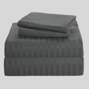 Luxury 1800 Thread Count Heavy 4-PCs Sheet Set Fits Mattress 21-24'' Fully Elastic Deep Pocket (Queen Size) (Stripe, Grey)