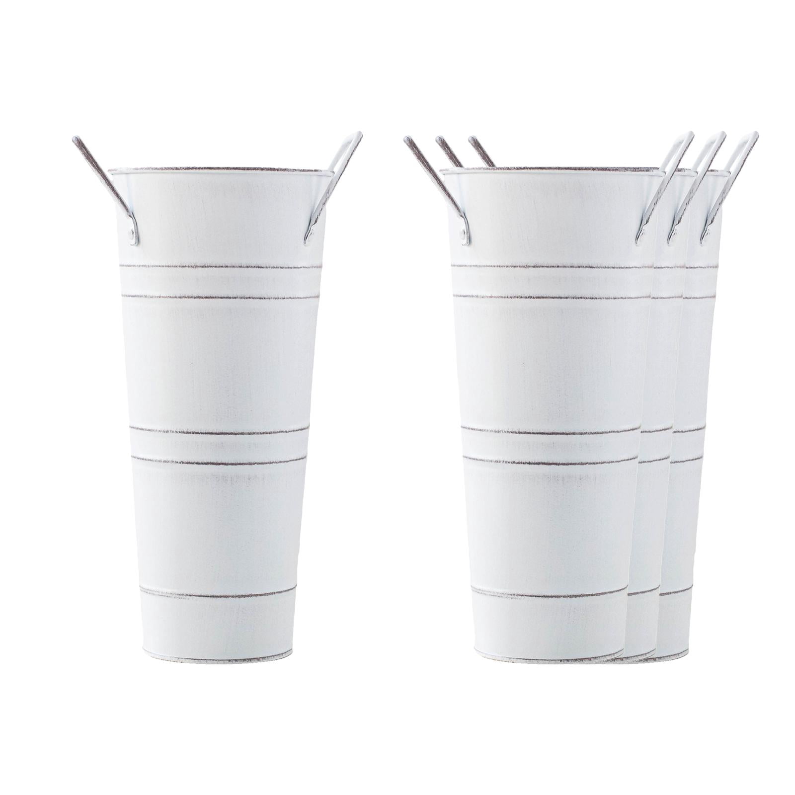 Baoblaze 4 Pieces French Floral Bucket Iron Flowerpot Umbrella Stand Holder Flower Bucket White