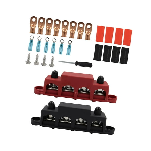 Bloc de Distribution d'Alimentation à 4 Tiges Barre d'Autobus Marine Universel 4x Tiges de Terminal Bloc de Distribution de Terminal pour Système Solaire Marin Voiture VR M8 1 Paire