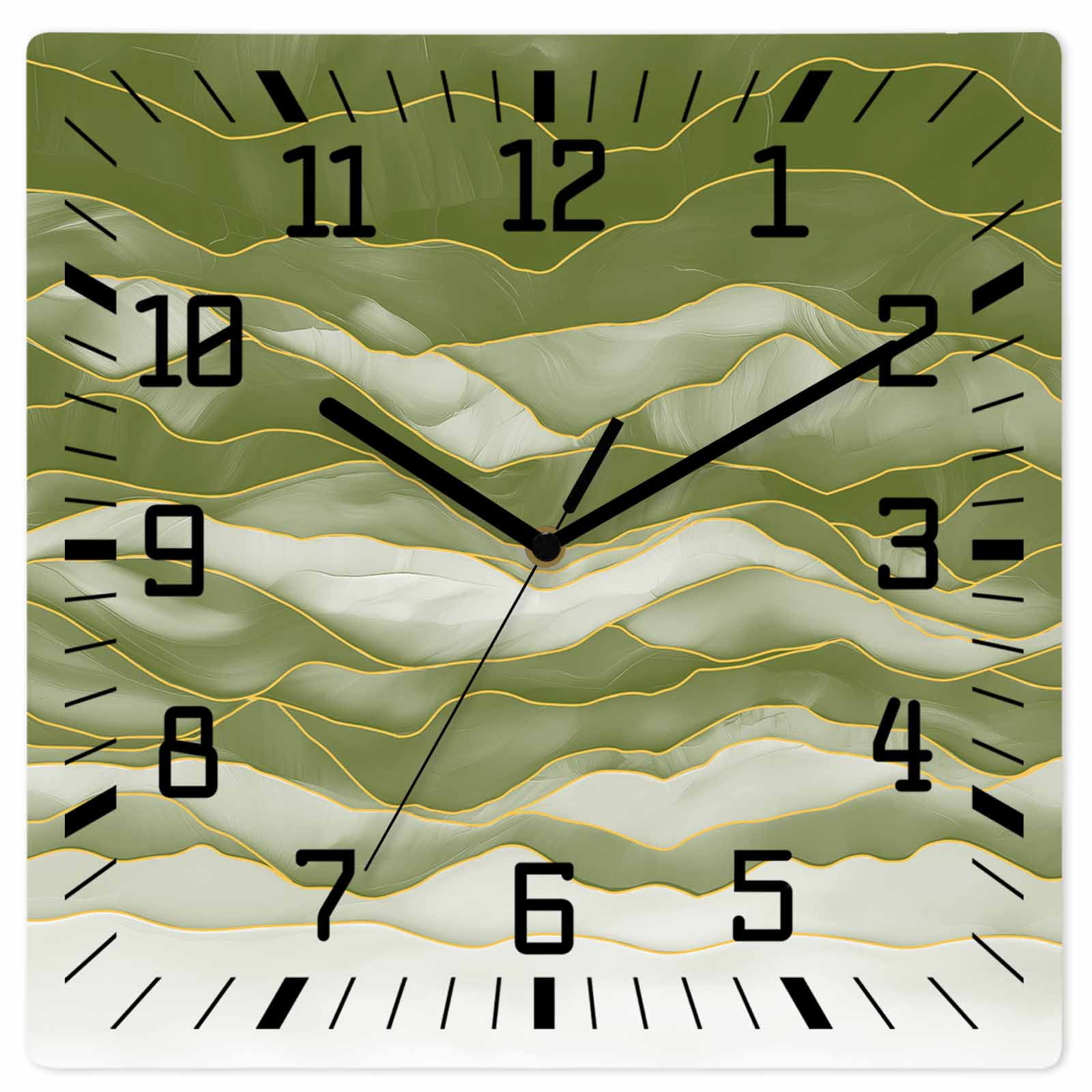 Sage Green Ombre Wooden Wall Clock Silent Non Ticking Modern Moire Abstract Art Luxury Square Wall Clocks Battery Operated Decor Clock for Home Office Living Room Kitchen 10 Inch