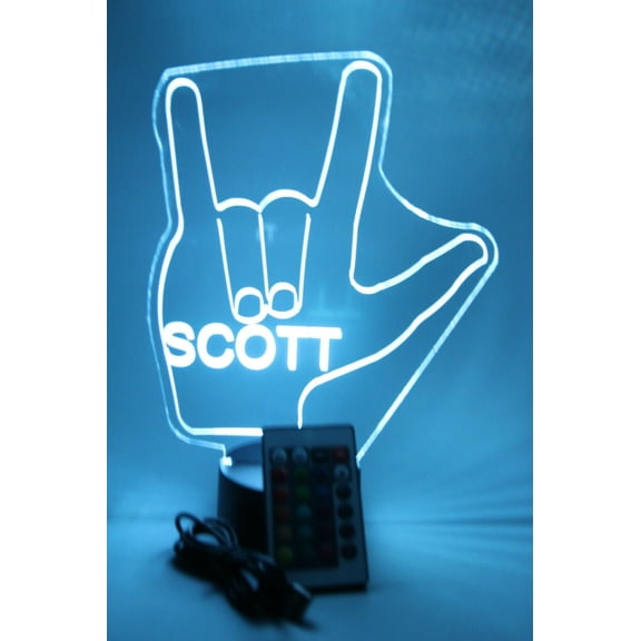 Night Light Up Desk Table Lamp LED Personalized Free Engraved I Love You Hand, Our Newest Feature, Most Popular, It's Wow, with Remote 16 Colors Energy Efficient, Great Gift