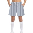 thumbnail image 2 of MKOSPLRT Striped Swim Trunks for Kids Boys Elastic Waist Lightweight Hawaiian Beach Shorts Baggy Summer Surf Bathing Suit Bottoms with Pocket 6-7Years, 2 of 8