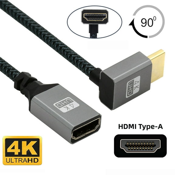 Chenyang HDMI 1.4 Type A Male to A Female Extension Cable Down Angled 90 Degree Support HDTV 4K 60hz 3D