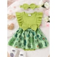 thumbnail image 3 of Elippeo Baby Girl Irish Day Outfits 3M 6M 9M 12M 18M Clover Print St Patricks Day Ribbed Romper Dress and Headband Set Cute Fashion Summer Clothes, 3 of 10