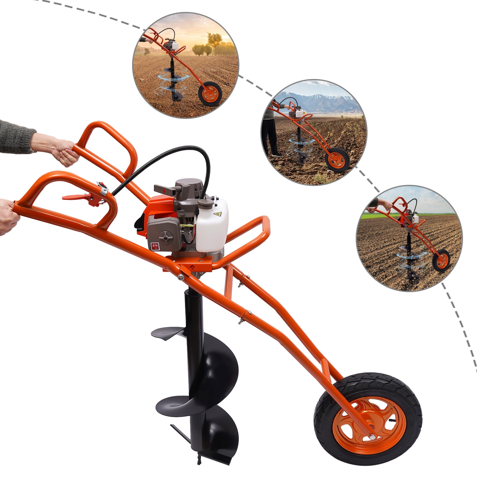 Portable Hole Digger with 0.34Gal Fuel Tank, Cast Iron and Aluminum Alloy Construction, Adaptable for 2.36-11.81in Drill Bits, Perfect for Soil and Sand Drilling