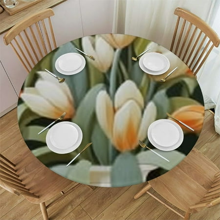 

Sheronv Flowers Vase Art Deco Round Tablecloth Stain Resistant Washable Indoor Outdoor Table Cover Kitchen Dining Wedding Parties 100% Polyester Picnic Camping Farmhouse 54 -58