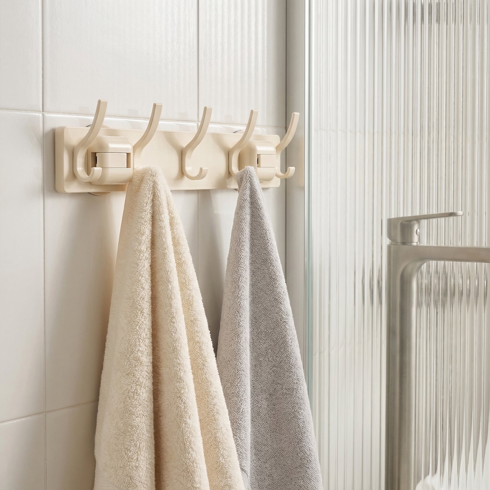 Unique Bargains Coat Rack Wall Mount Metal Suction Round 5 Hooks Rack White 13.2"x2.4"