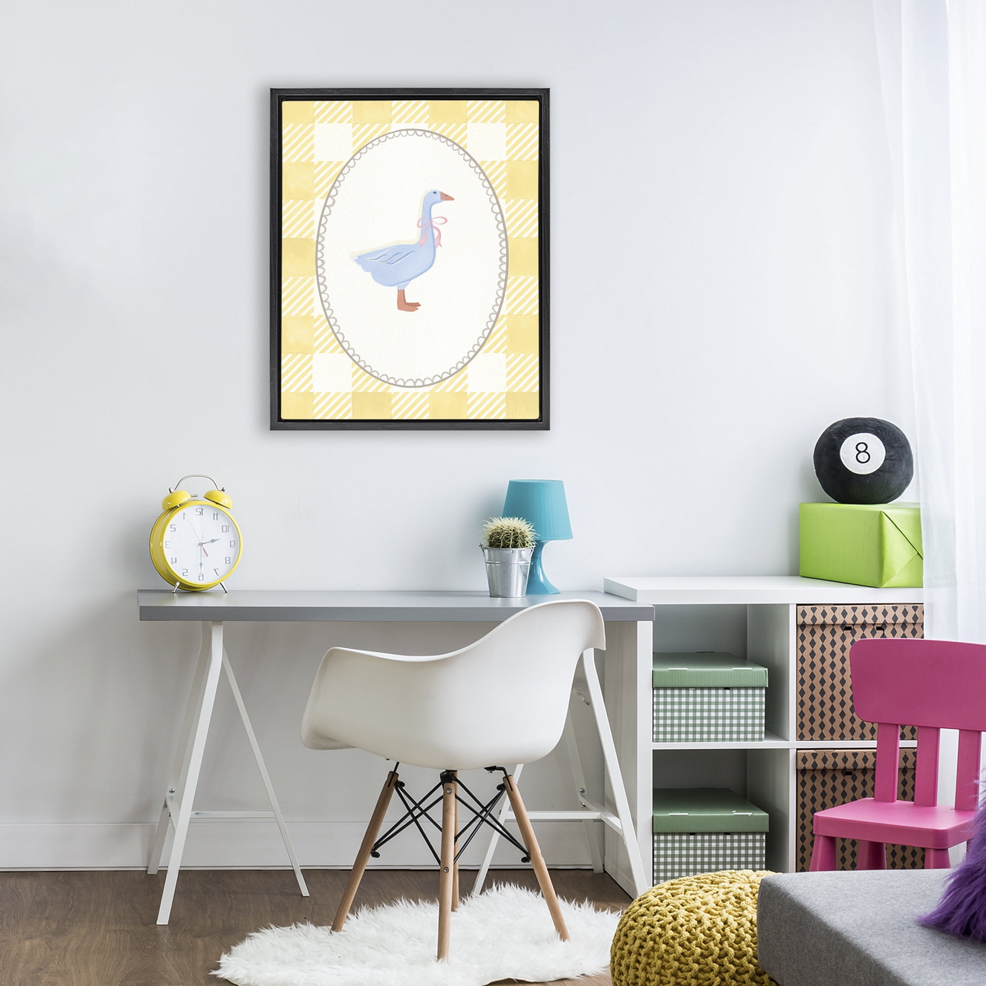 Stupell Industries Little Goose on Yellow Gingham Black Framed Floater Canvas Wall Art, design by The Paper Curator