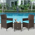 thumbnail image 2 of Patiojoy 3 Pieces Patio Rattan Conversation Furniture Wicker Chairs with Coffee Table & Cushions Blue, 2 of 10