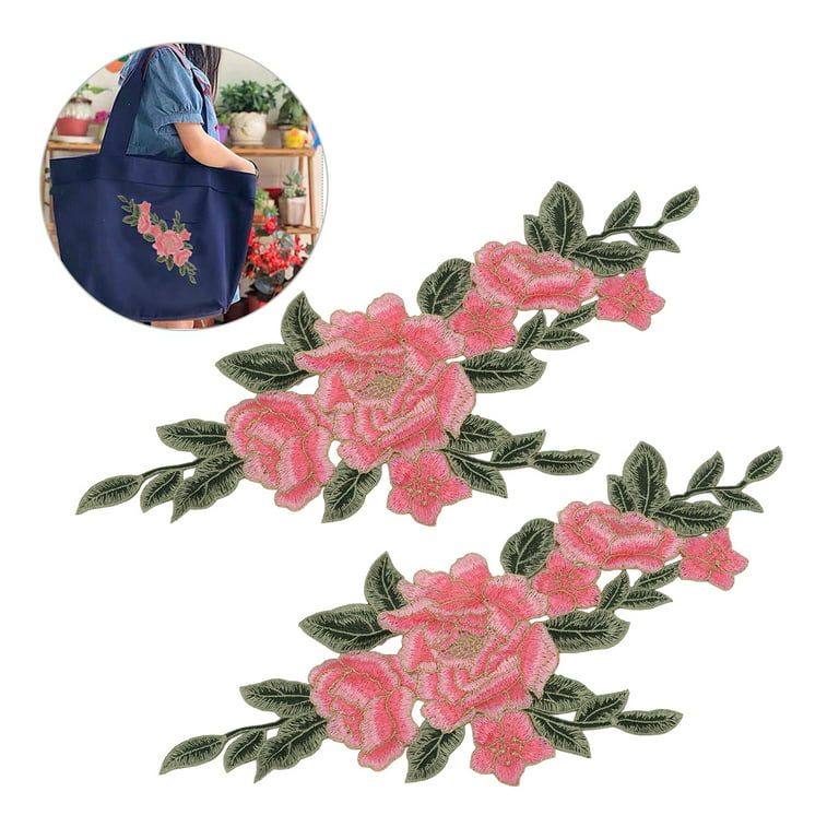 2pcs Embroidered Patches Flower Pattern Diy Sewing Embroidered Flower  Patches For Wedding Dresses Backpack Pantspink
