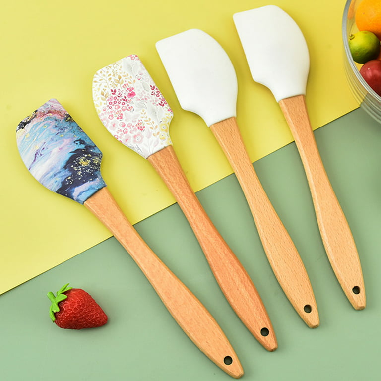 Silicone Jar Spatula For Nonstick Cookware Cake Cream Stirring Spatula With  Bamboo Handle For Cooking Scraping