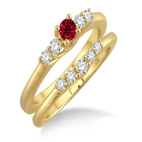 1.25 Carat Ruby & Diamond Affordable Bridal Set on 10k Yellow Gold