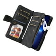 thumbnail image 4 of Zipper Wallet Case for iPhone 13 Pro Large Capacity Card Slots Holder Magnetic Clasp Cover, Luxury PU Leather Anti-Shock Flip Folio Case with Kickstand Wrist Strap Handbag Protective Case,Black, 4 of 9