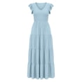 thumbnail image 6 of BUIGTTKLOP Dresses for Women Ruffle Cap Sleeve Maxi Dresses Full Length V Neck Smocked Summer Beach Sundress, 6 of 6