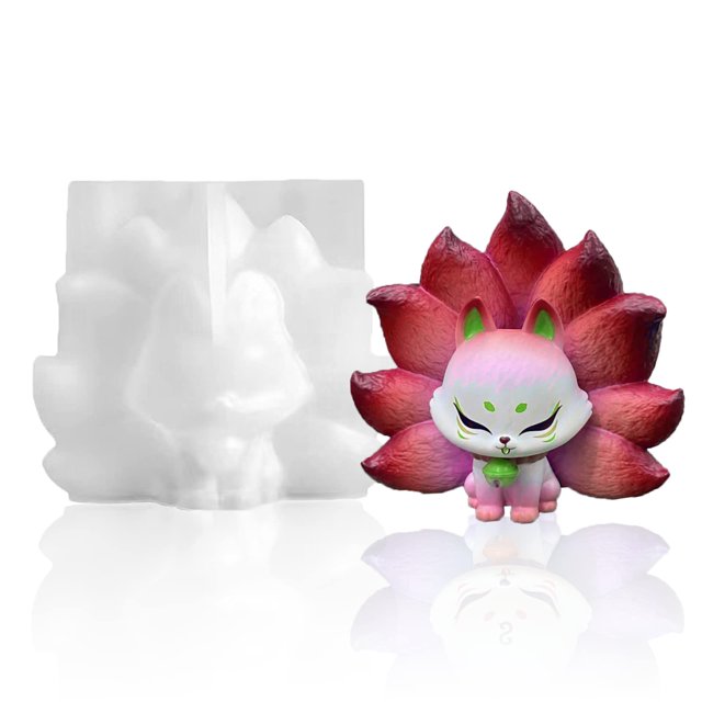 Moldes de animales 3D para resina epoxi, molde de resina de silicona de zorro 3D de 9 colas para fundición epoxi, arcilla polimérica, decoración del hogar de joyería DIY