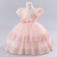 thumbnail image 4 of Odeerbi Infant Toddler Girls Tulle Princess Dress Children's Short Sleeve Lace Bow Mesh Dress Birthday Gift Pink, 4 of 5