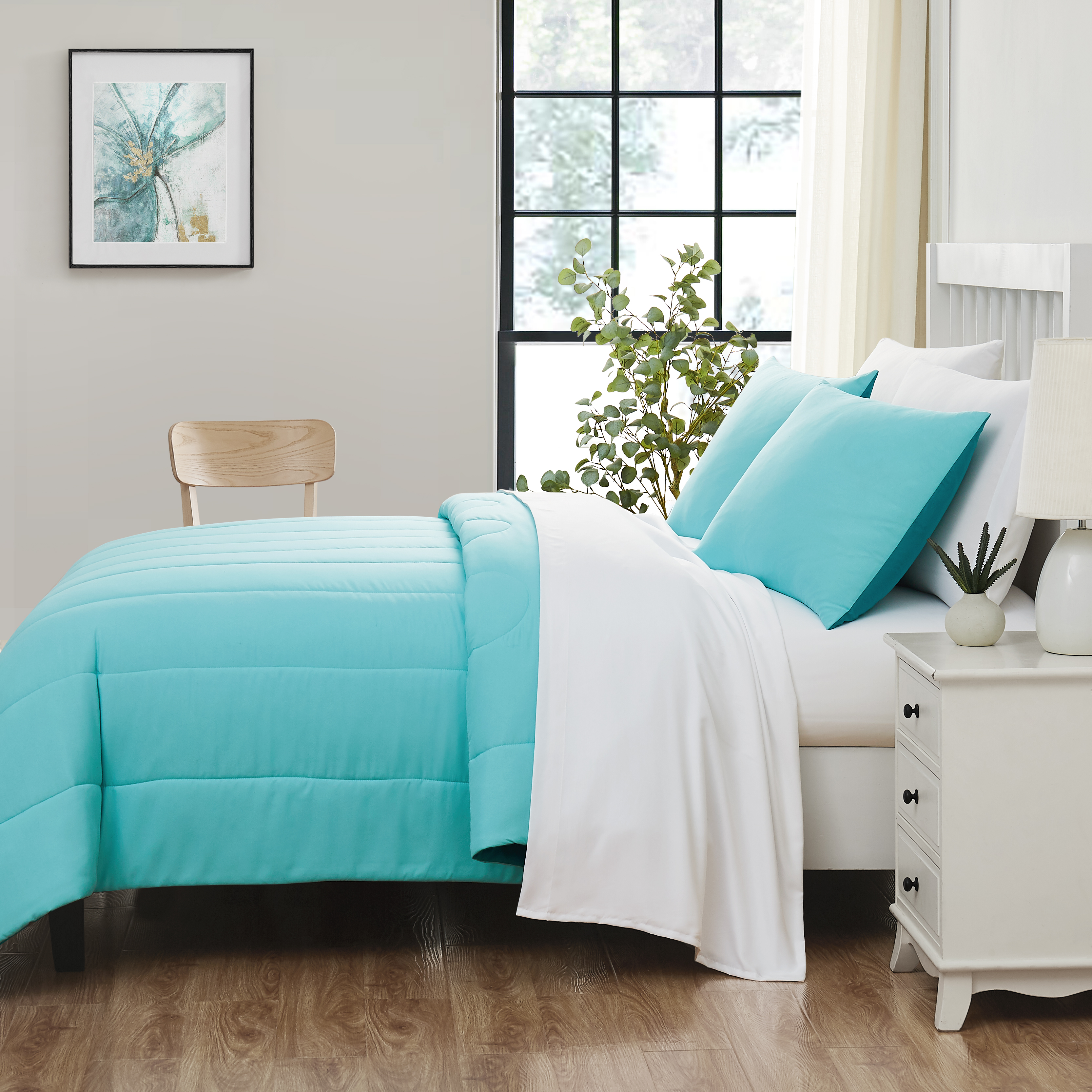 Mainstays Teal Reversible 7-Piece Bed in a Bag Comforter Set with Sheets, Queen - image 4 of 8
