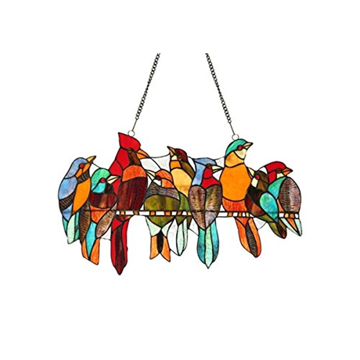 Stained Birds-On-A-Wire Window Panel Hanging Sun Catcher Hardware x 1 