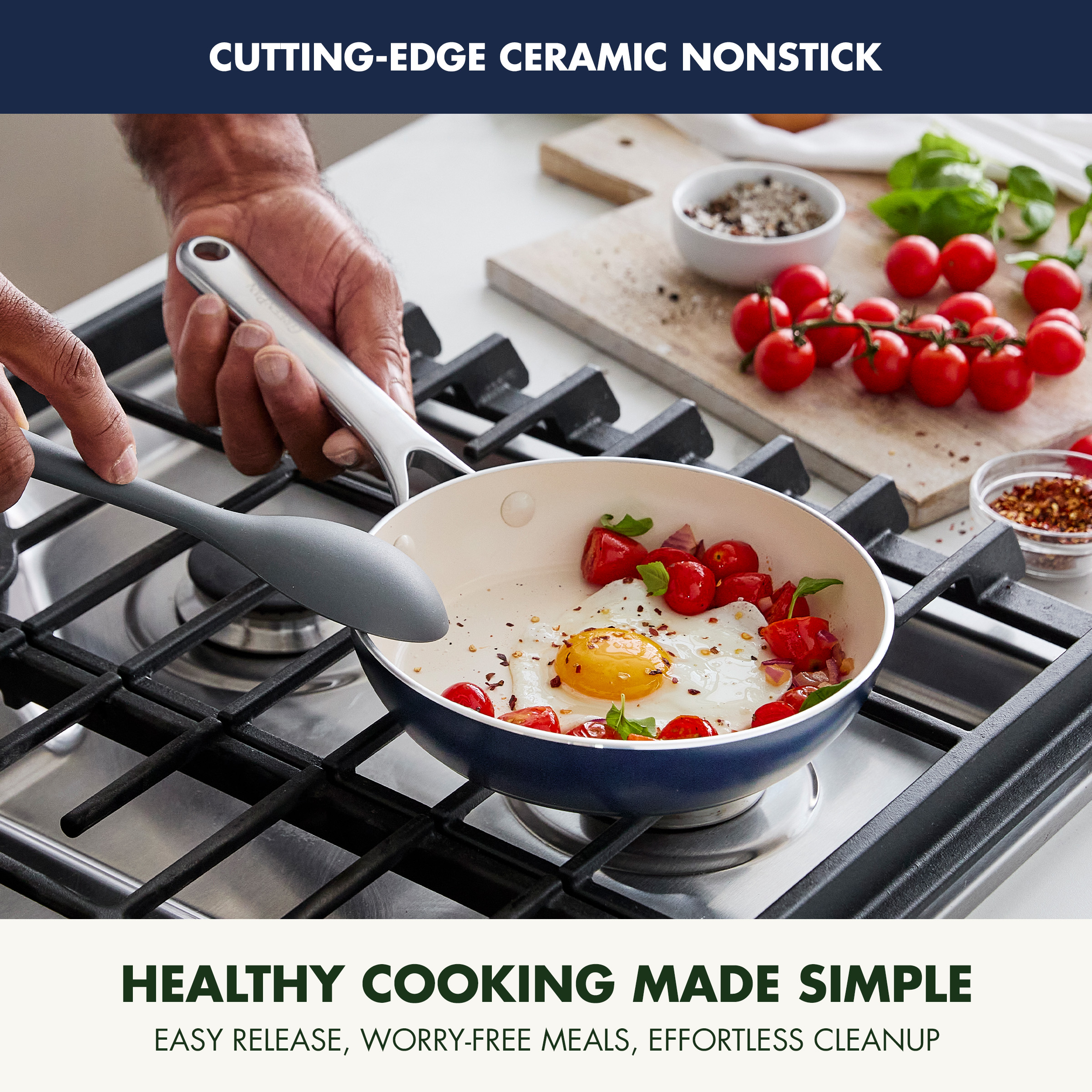 GreenPan Balance 8" Fry Pan Ceramic Nonstick, Toxin-Free, Dishwasher & Oven Safe, Oxford Blue