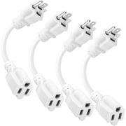 8 Inch Short Power Extension Cord Outlet Saver, ETL Listed, SJTW 16AWG/13A 3 Prong Indoor/Outdoor Use, 4 Pack, White