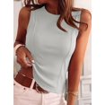 thumbnail image 5 of Women's Solid Ribbed Crew Neck Slimming Sleeveless Crop Tank Top Basic Daily Layering Vest White S, 5 of 10