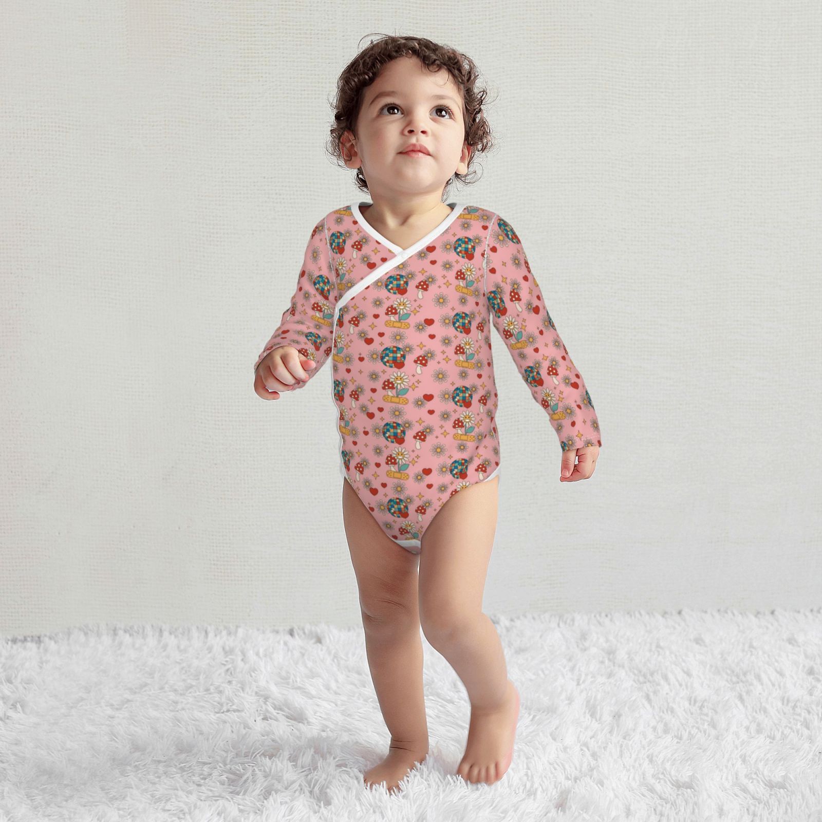 Xecao Retro 70s 60s Hippie Flower Print Baby unisex-baby Cotton Long-sleeve Bodysuits-12 Months