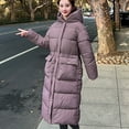 thumbnail image 4 of Lovskoo 2024 Womens Winter Coats Hooded Quilted Jacket Loose Long Sleeve Cotton-Padded Jacket Long Frock Coat Purple, 4 of 6