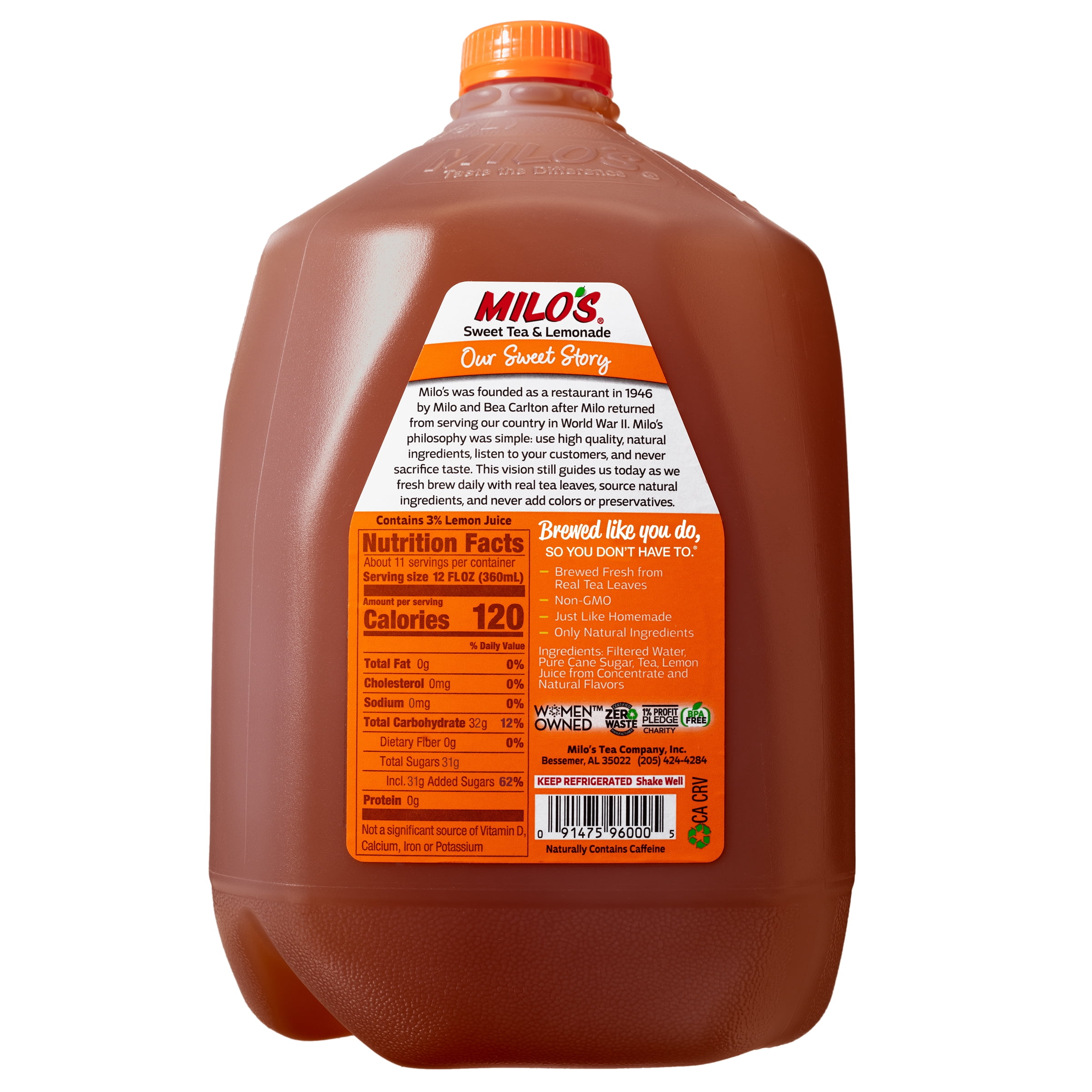 Milo's Sweet Iced Tea and Lemonade, Half and Half, 100% Natural, 128 fl oz