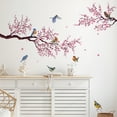 thumbnail image 2 of Calcomanías artísticas de pared de flor de cerezo, pegatinas de pared florales con rama de pájaro para sala de estar, dormitorio de niñas, decoración de pared de guardería, 2 of 5