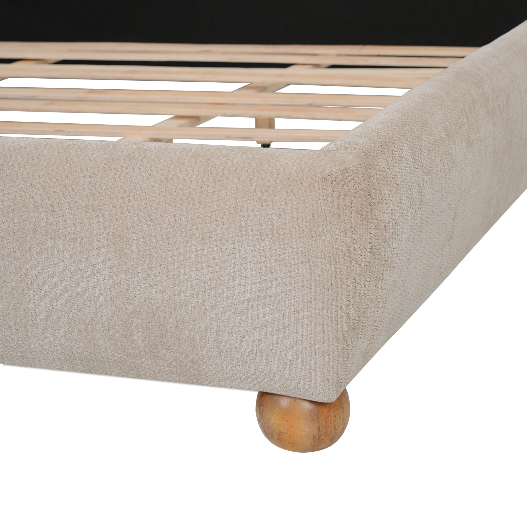 Christopher Knight Home Boucle Upholstered Bed Frame with Curved Thick Headboard, King Size, Taupe