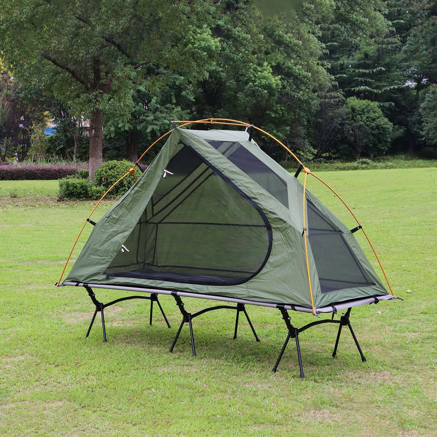 Arctic Lemmings 4-in-1 Elevated Camping Cot Tent for 1 Person - Foldable and Portable Tent Set for Hiking, Camping & Outdoor Adventures