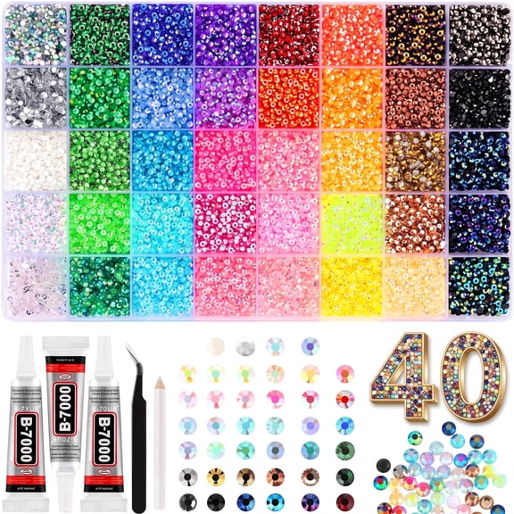 Bedazzler Kit with Rhinestones, 40,000 Pcs Jelly Gems, 40 Colors 3mm Flatback, 3 B7000 Glue for Diamond Art, Crafts, Shoes and Nail Art