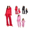 thumbnail image 6 of AIGUR Mommy and Me Matching Pajamas Long Sleeve Lapel Stripe Print Button Up Tops and Pants Set, 6 of 11