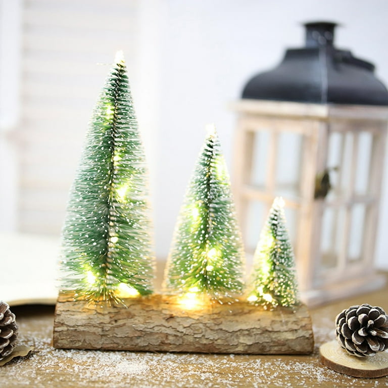 Jikolililili Artificial Mini Christmas Pine Tree,Desktop Pine Needle Trees with Stump,for Xmas Decor Winter Crafts Ornament Holiday Party Home Decor