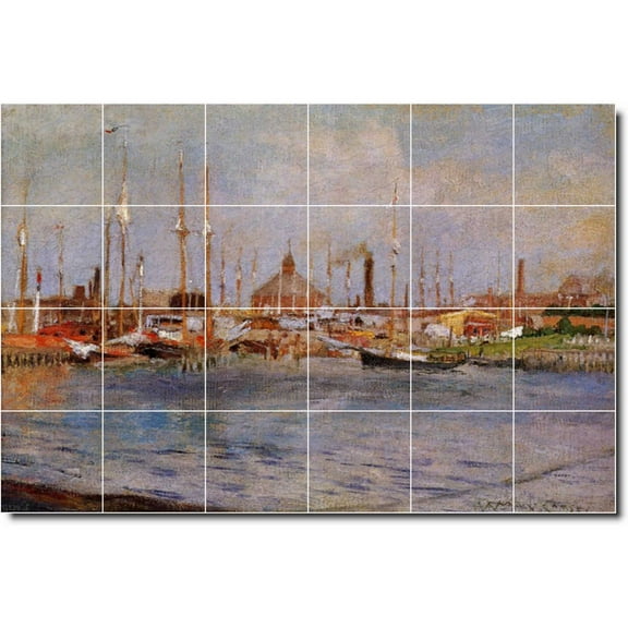 Ceramic Tile Mural-William Chase Waterfront Painting 420. 25.5" w x 17" h using (24) 4.25 x 4.25 ceramic tiles