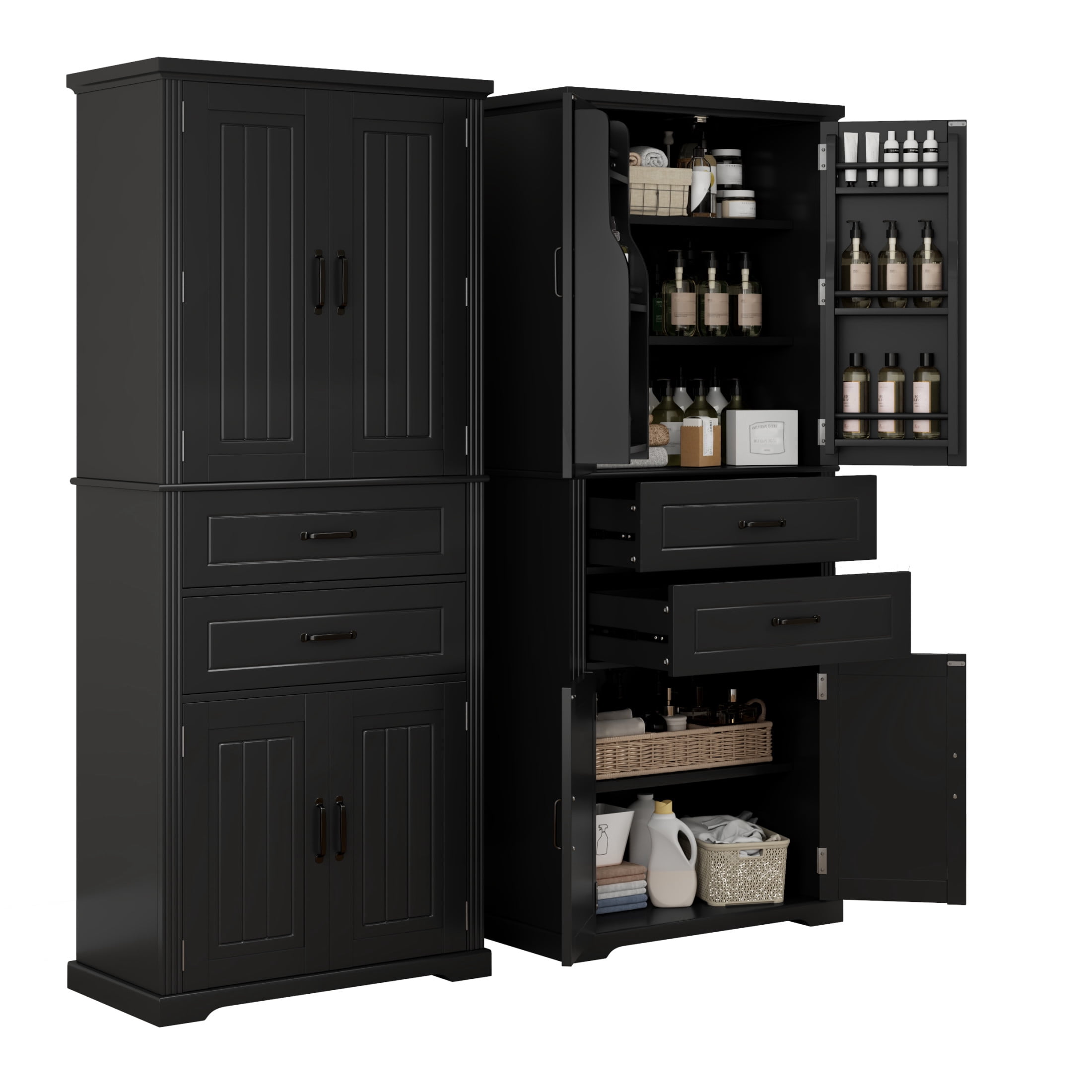 Christopher Knight Home 72.5" H Storage Cabinet with 2 Drawers, 5 Layers Cabinet with Adjustable Shelves, Black