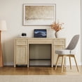thumbnail image 6 of SICOTAS 52.1"W Boho Desk with Drawers & Rattan Accent – Farmhouse Writing Desk with Adjustable Shelf & Soft Close Door – Home Office Computer Desk – Reclaimed Light Oak, 6 of 13